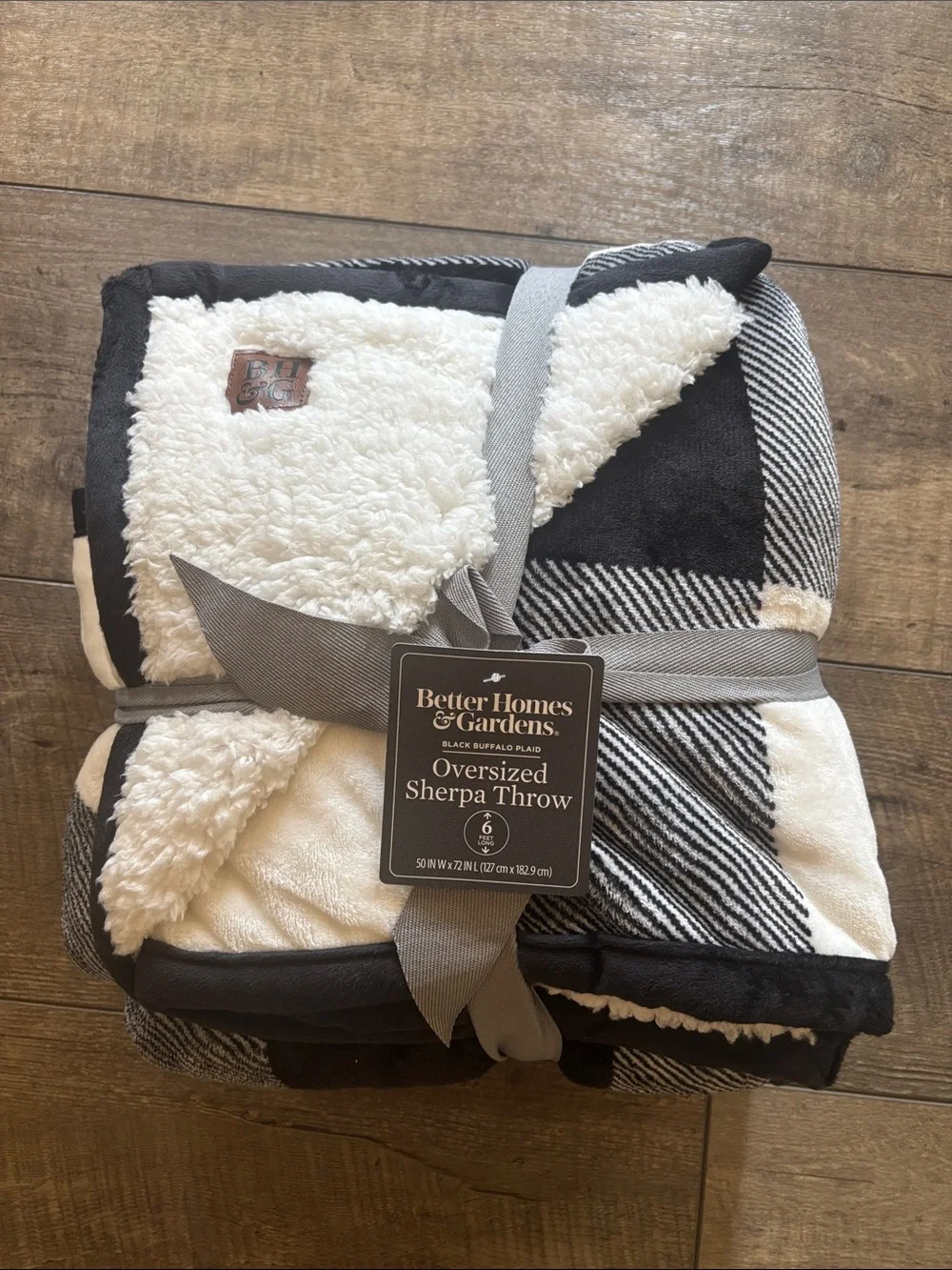 Buffalo plaid Black and White Oversized Sherpa Throw 50x72